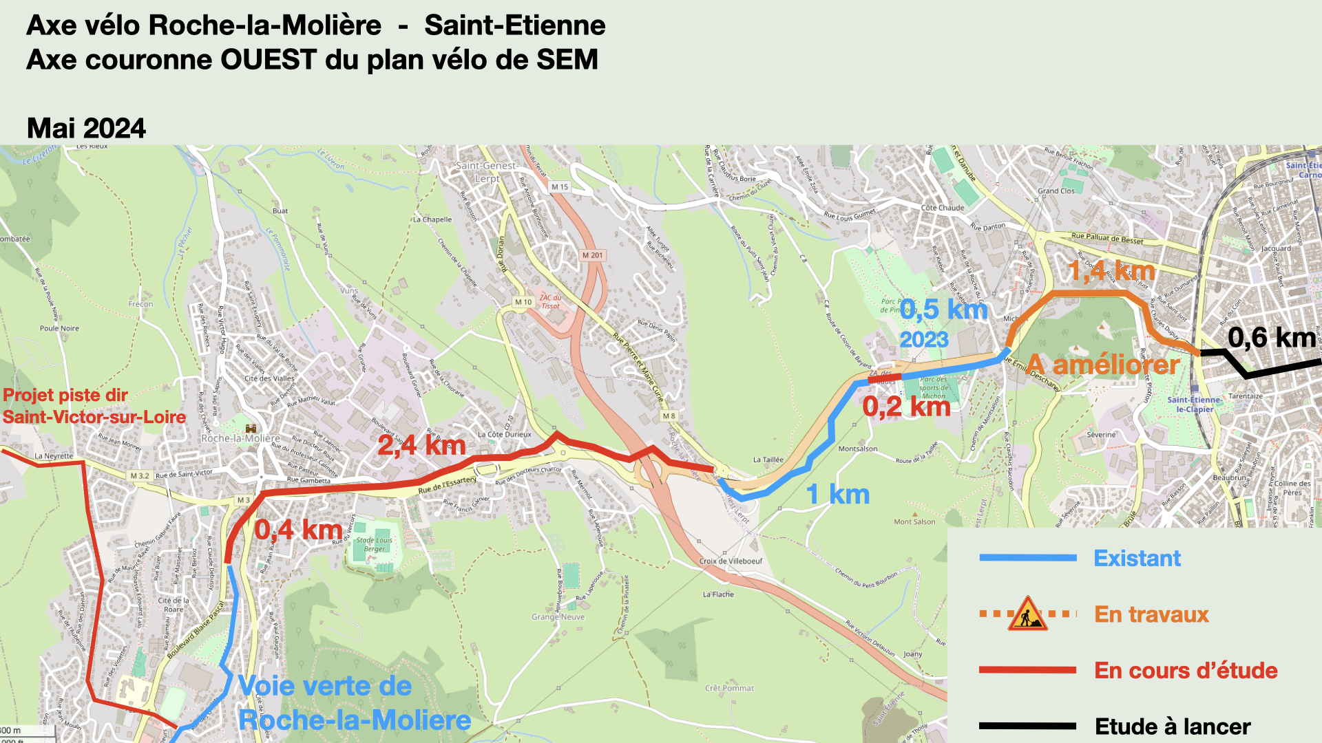 axe velo piste cyclable roche-la-moliere saint-etienne saint-genest-lerpt gare du clapier Ouest Saint Etienne  Saint-victor sur loire 2024