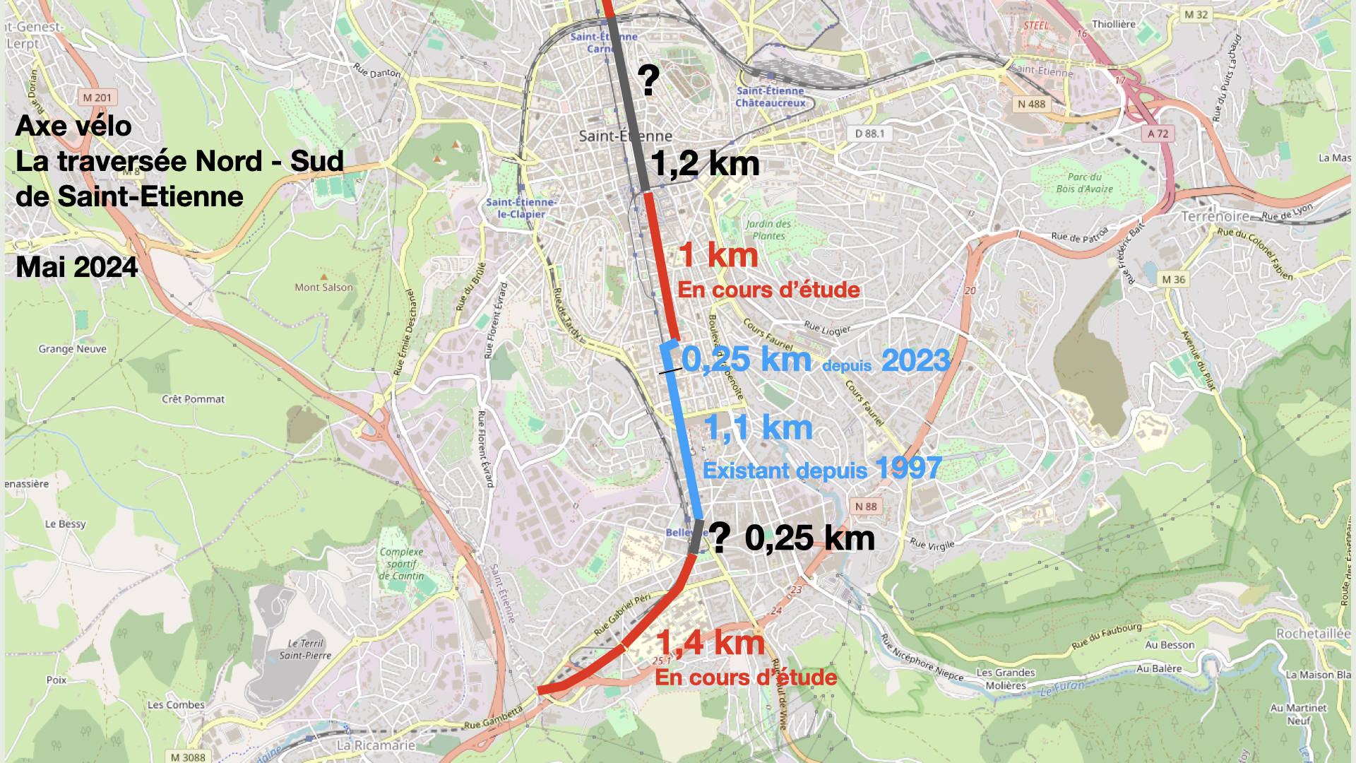 La traversée nord - sud vélo Saint-Etienne, C'est la piste cyclable principale de la ville de Saint-Etienne PARTIE Sud Solaure Bellevue Tréfilerie 