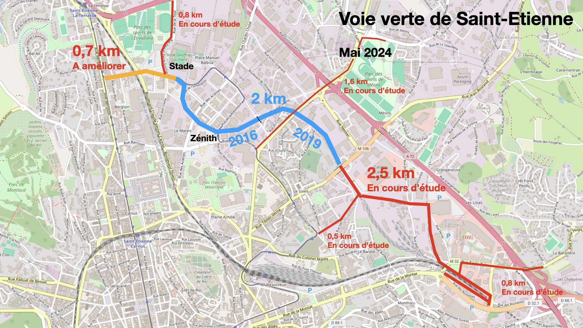 voie verte saint etienne voie verte memoire ferroviaire zenith stade geoffroy guichard steel ikea technopole lligne historique chemin de fer 1827 