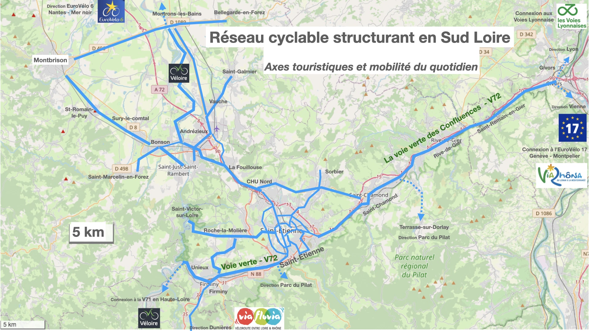 Projet de réseau cyclable structurant dans le sud du département de la Loire Reseau vélo cyclable tourisme à vélo